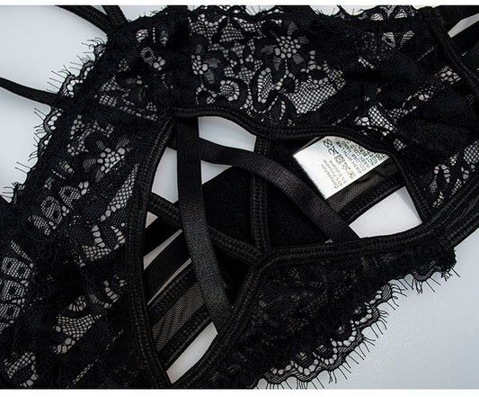 Open-Back Lace Trim Sexy Two-Piece Set