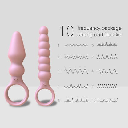 Vibrating Buttplugs Set With Pull Ring and Ribbings