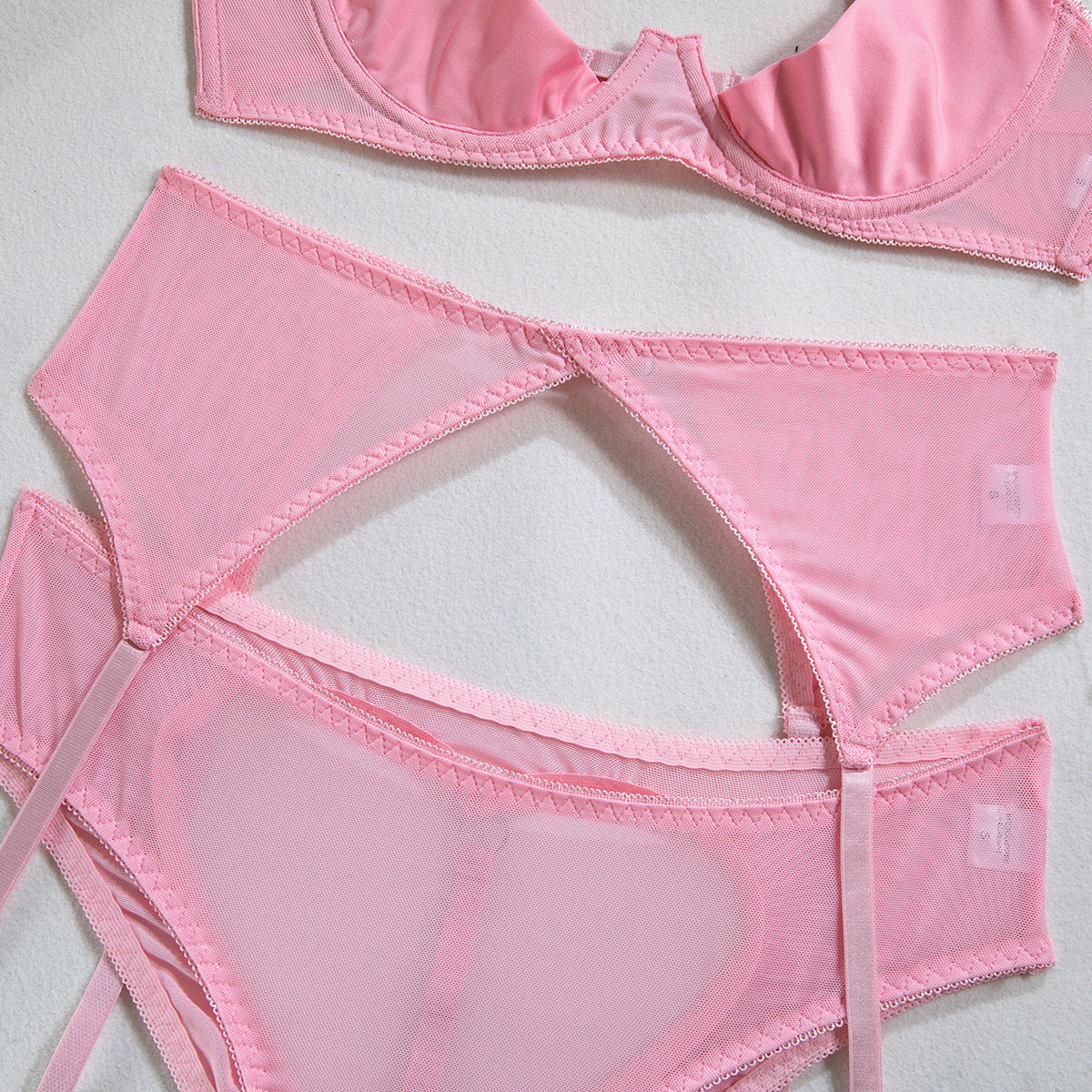 1/4 cup Bra Hollowed-out Underwear Three-Piece Set