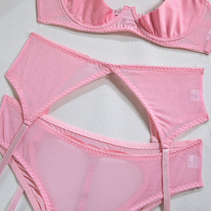 1/4 cup Bra Hollowed-out Underwear Three-Piece Set