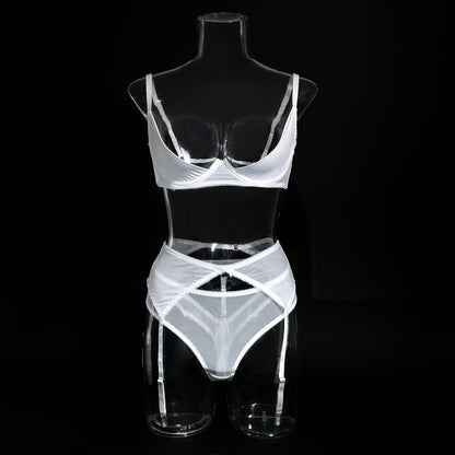 1/4 cup Bra Hollowed-out Underwear Three-Piece Set