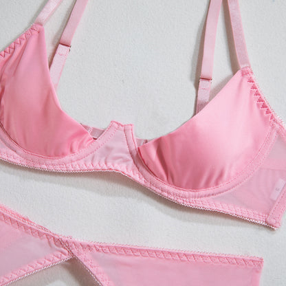 1/4 cup Bra Hollowed-out Underwear Three-Piece Set