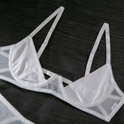 1/4 cup Bra Hollowed-out Underwear Three-Piece Set