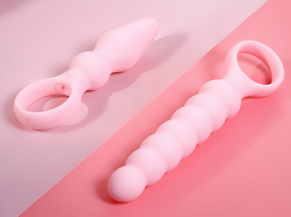 Vibrating Buttplugs Set With Pull Ring and Ribbings